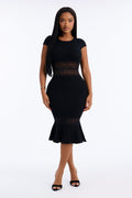 Gloria Lace Trim Sweater Midi Dress - Black