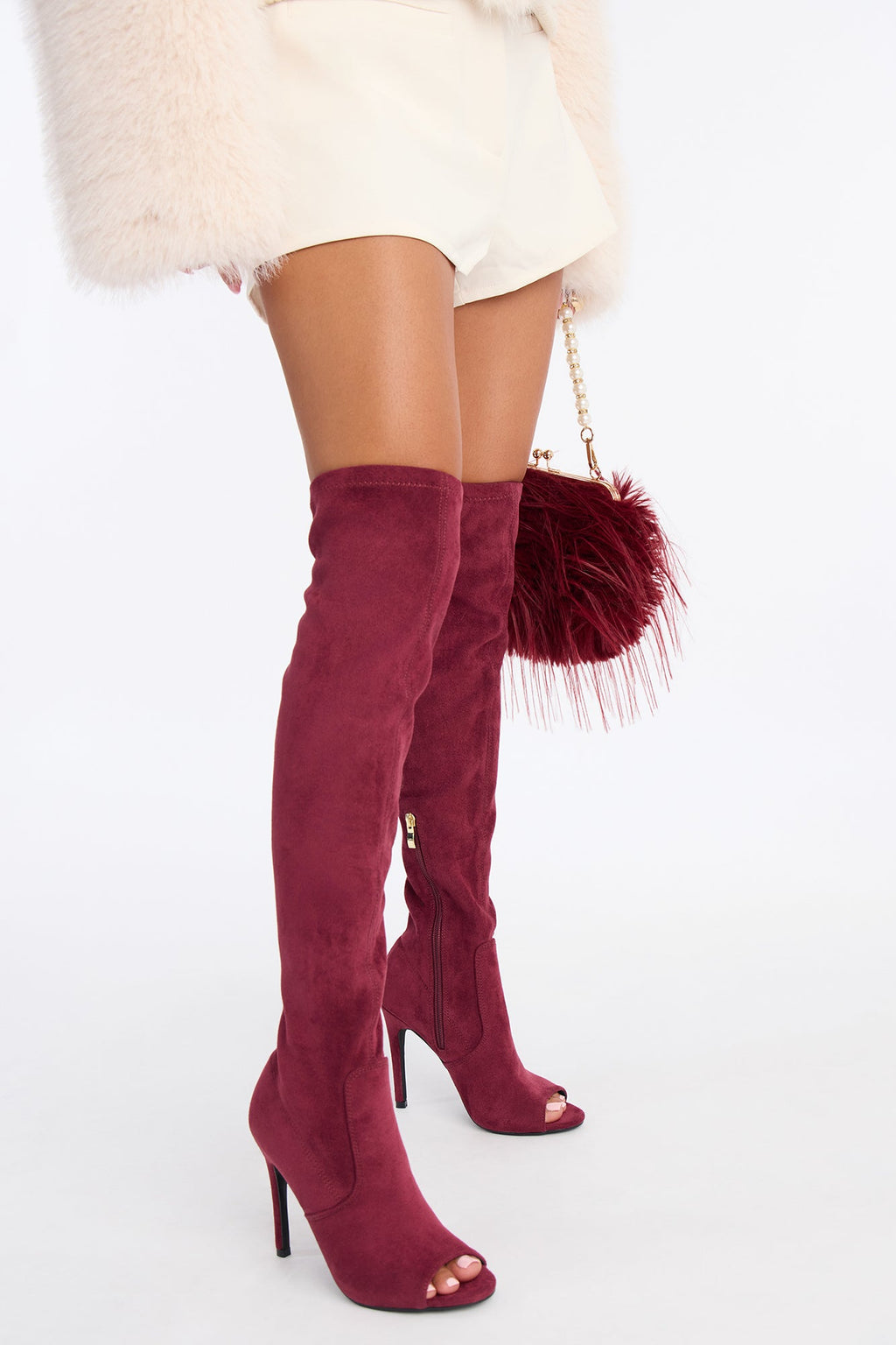 Do Your Thing Thigh High Heeled Boots - Burgundy