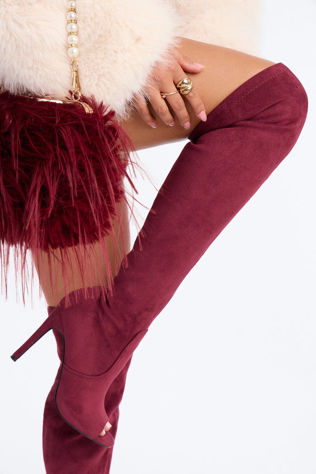 Do Your Thing Thigh High Heeled Boots - Burgundy