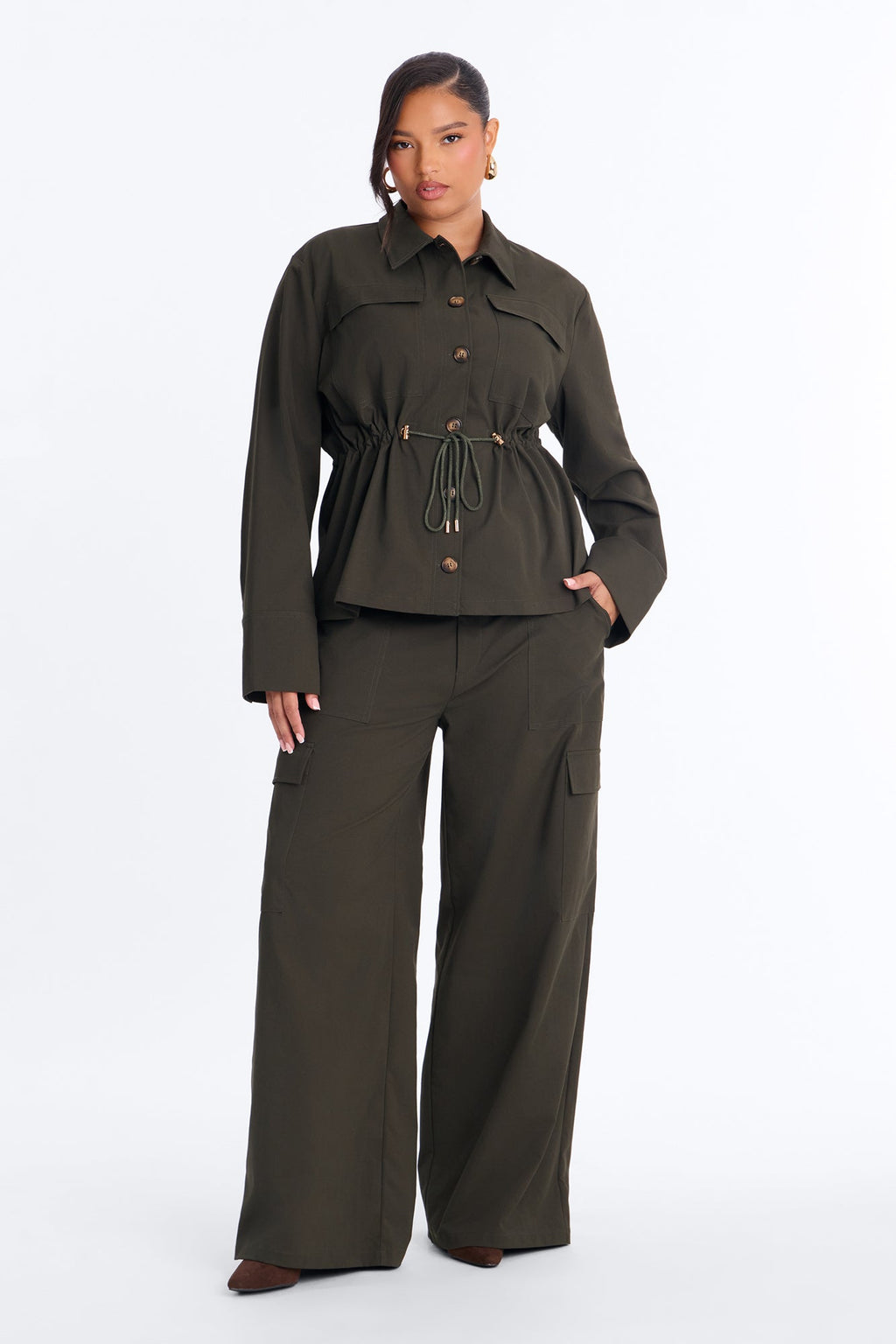 Helena Cargo Cinched Pant Set - Olive
