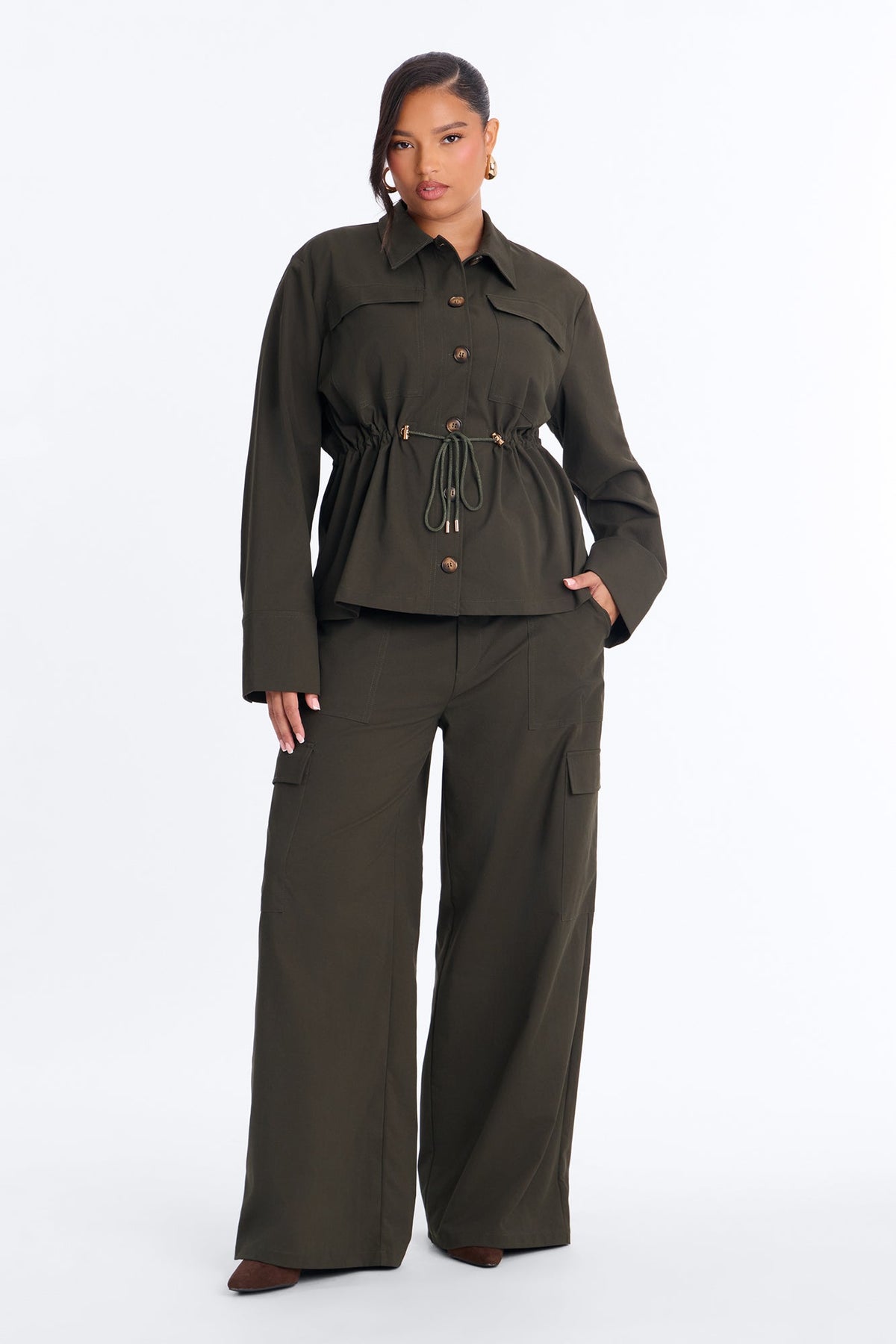 Helena Cargo Cinched Pant Set - Olive