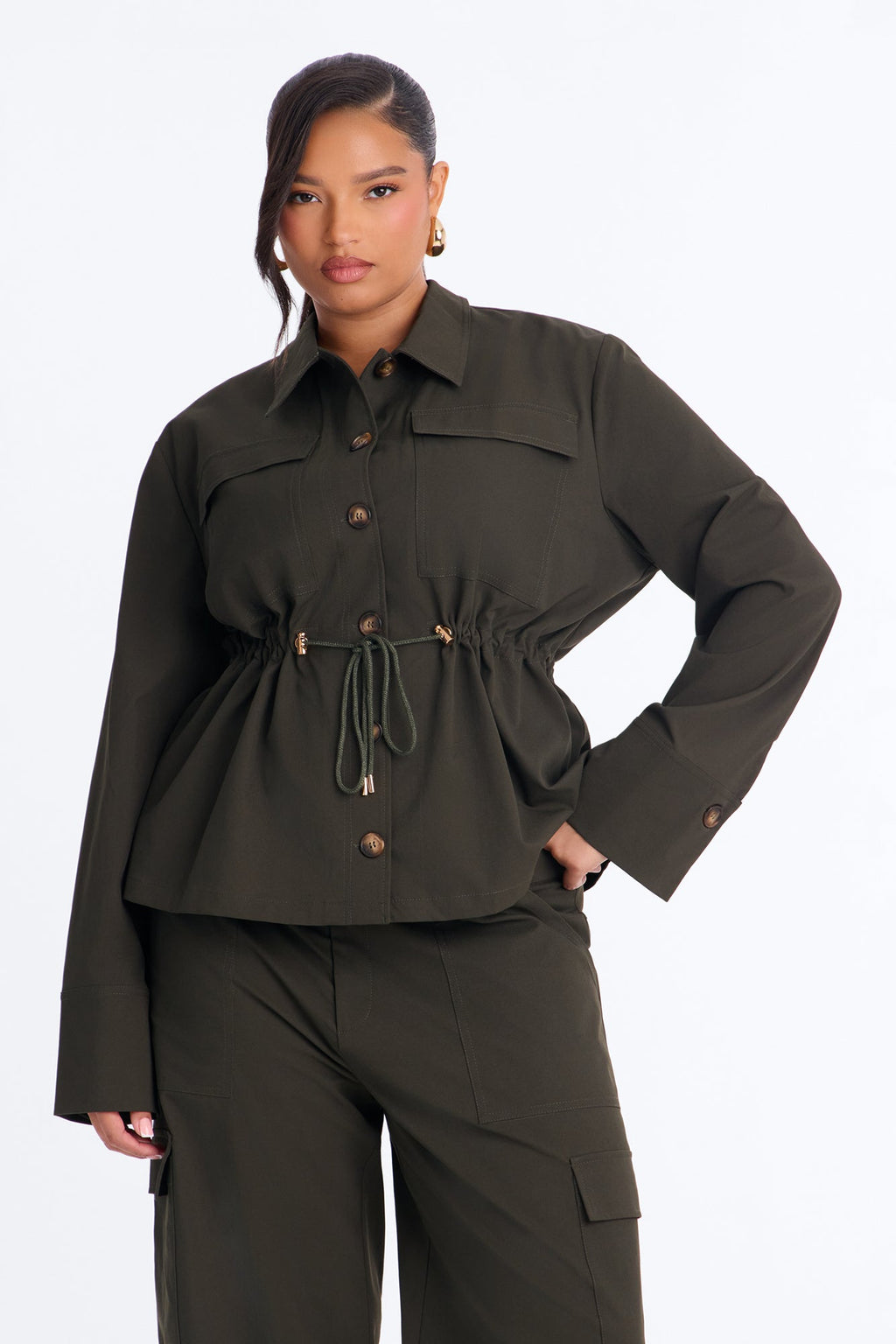 Helena Cargo Cinched Pant Set - Olive