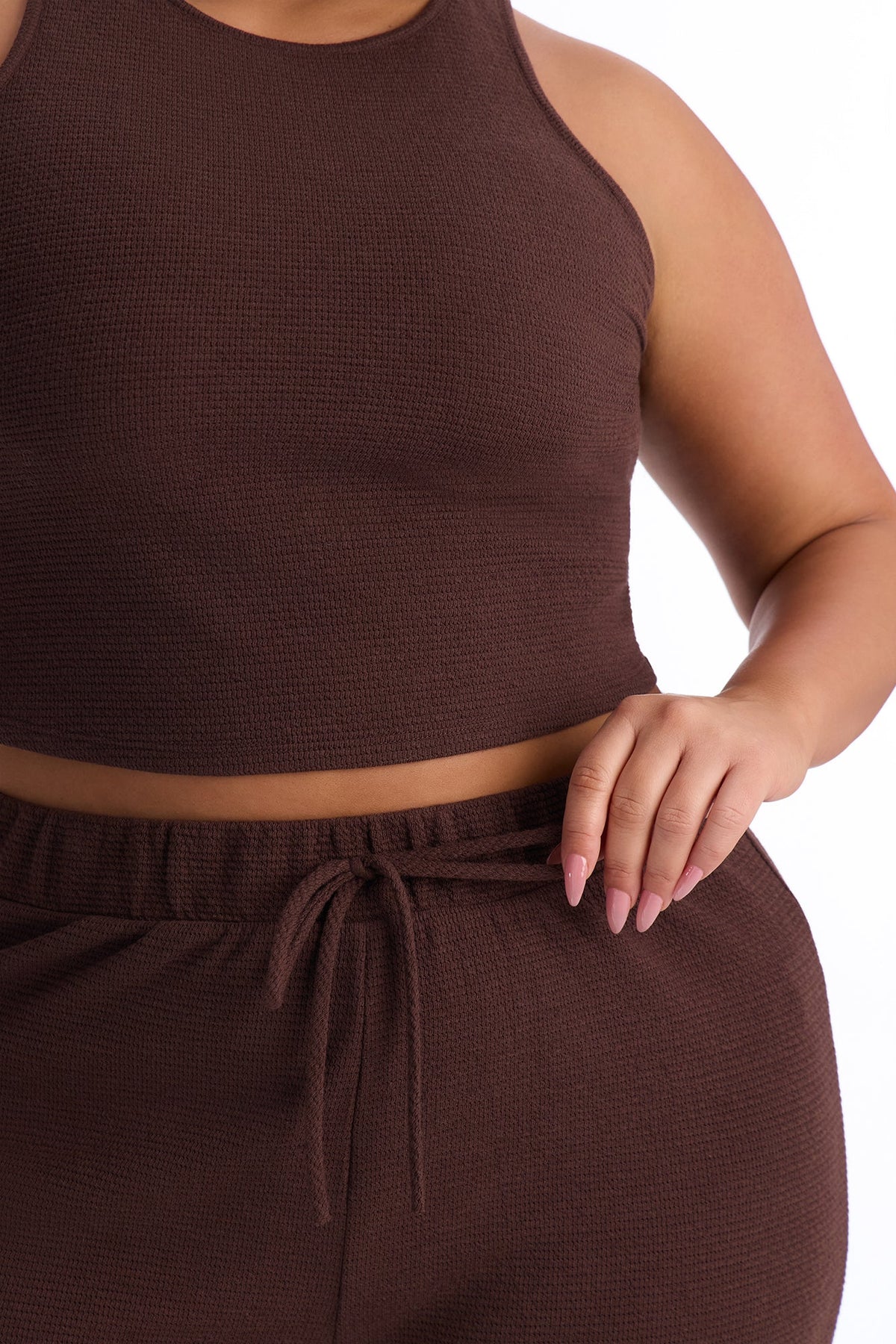 Alana Textured Wide Leg Pant Set - Chocolate