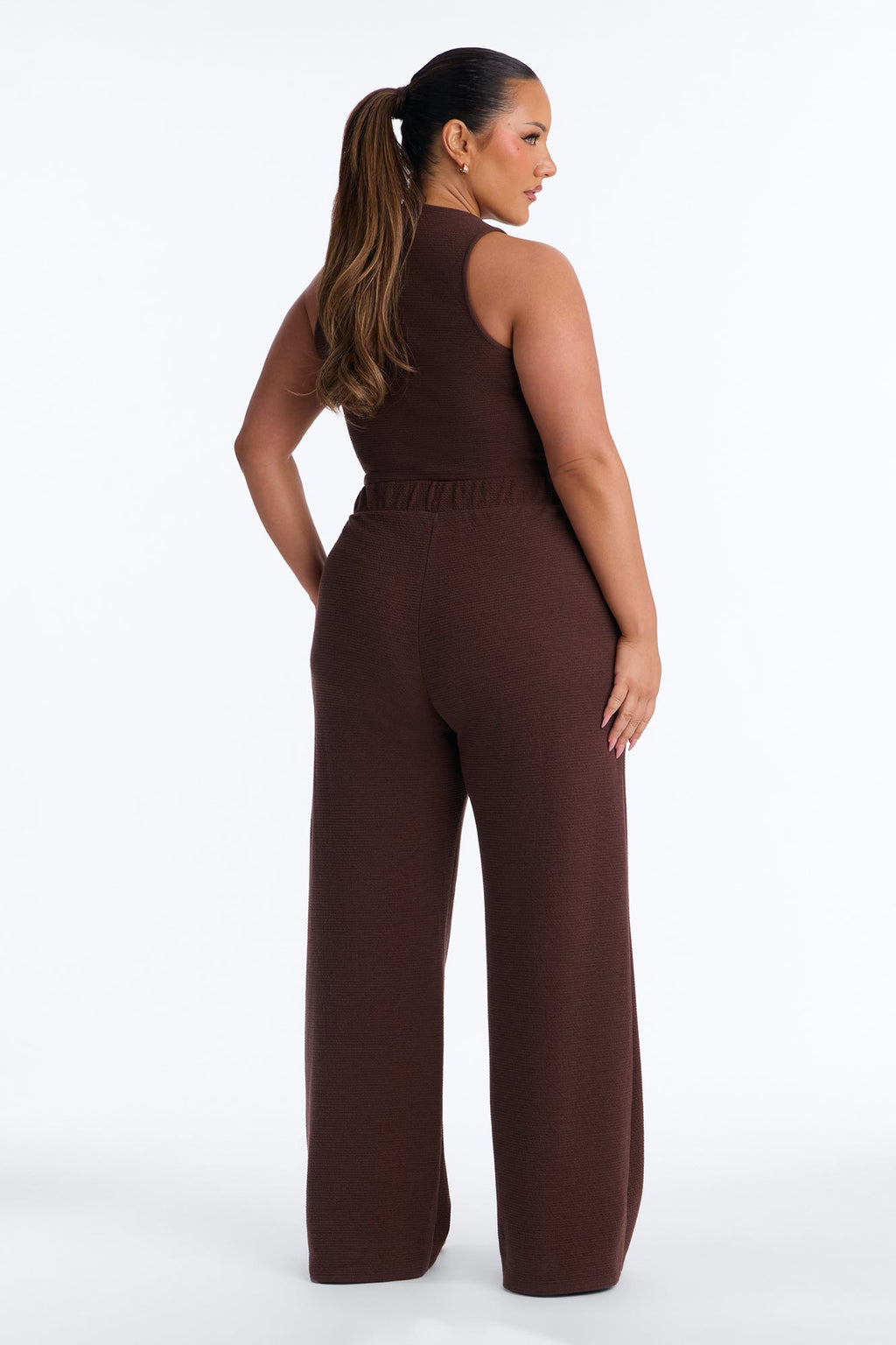 Alana Textured Wide Leg Pant Set - Chocolate