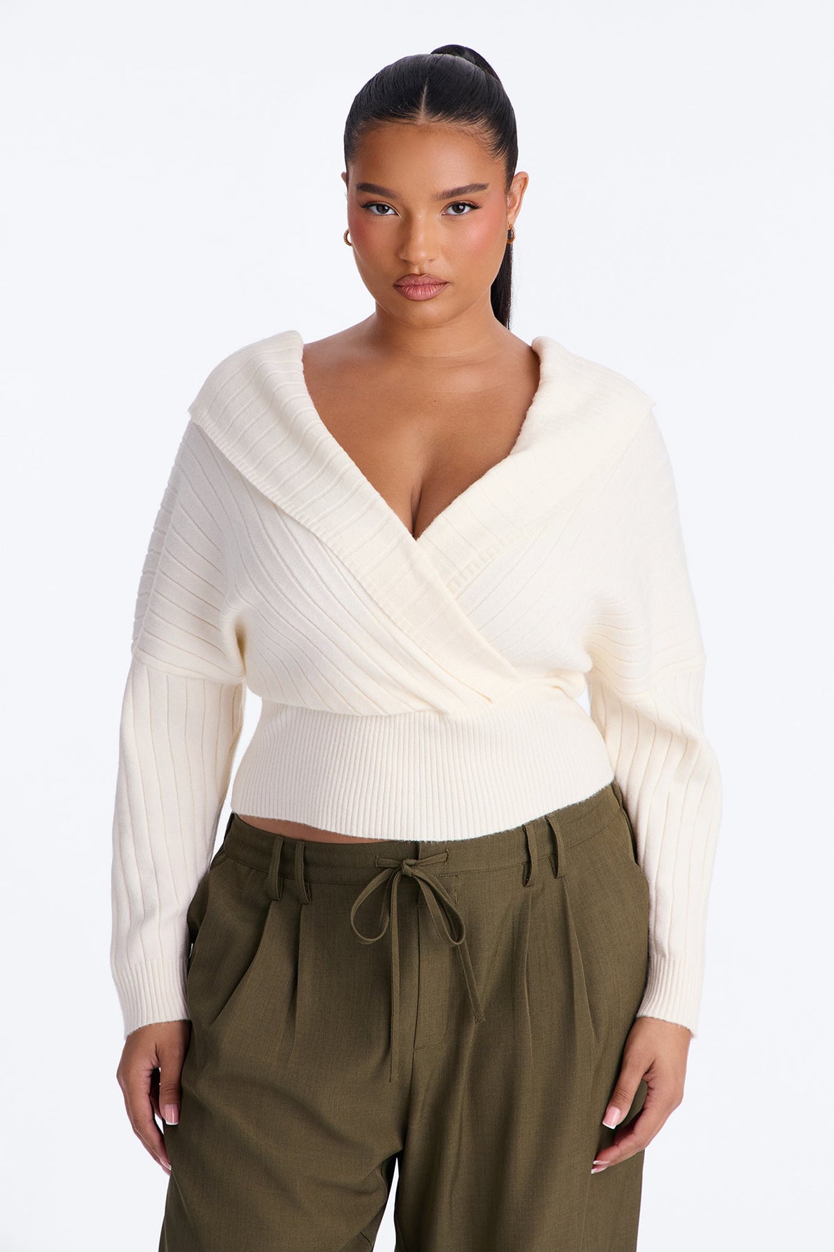 Honest Feelings Surplice Pullover Sweater - Ivory