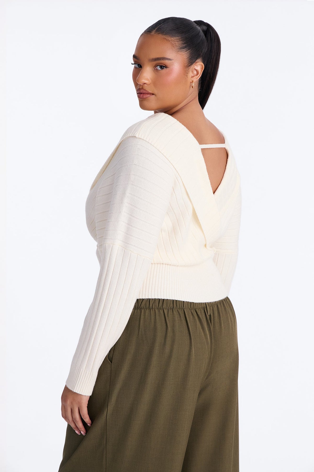 Honest Feelings Surplice Pullover Sweater - Ivory