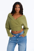 Honest Feelings Surplice Pullover Sweater - Sage