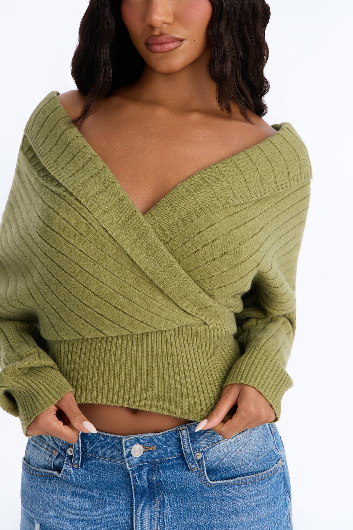 Honest Feelings Surplice Pullover Sweater - Sage