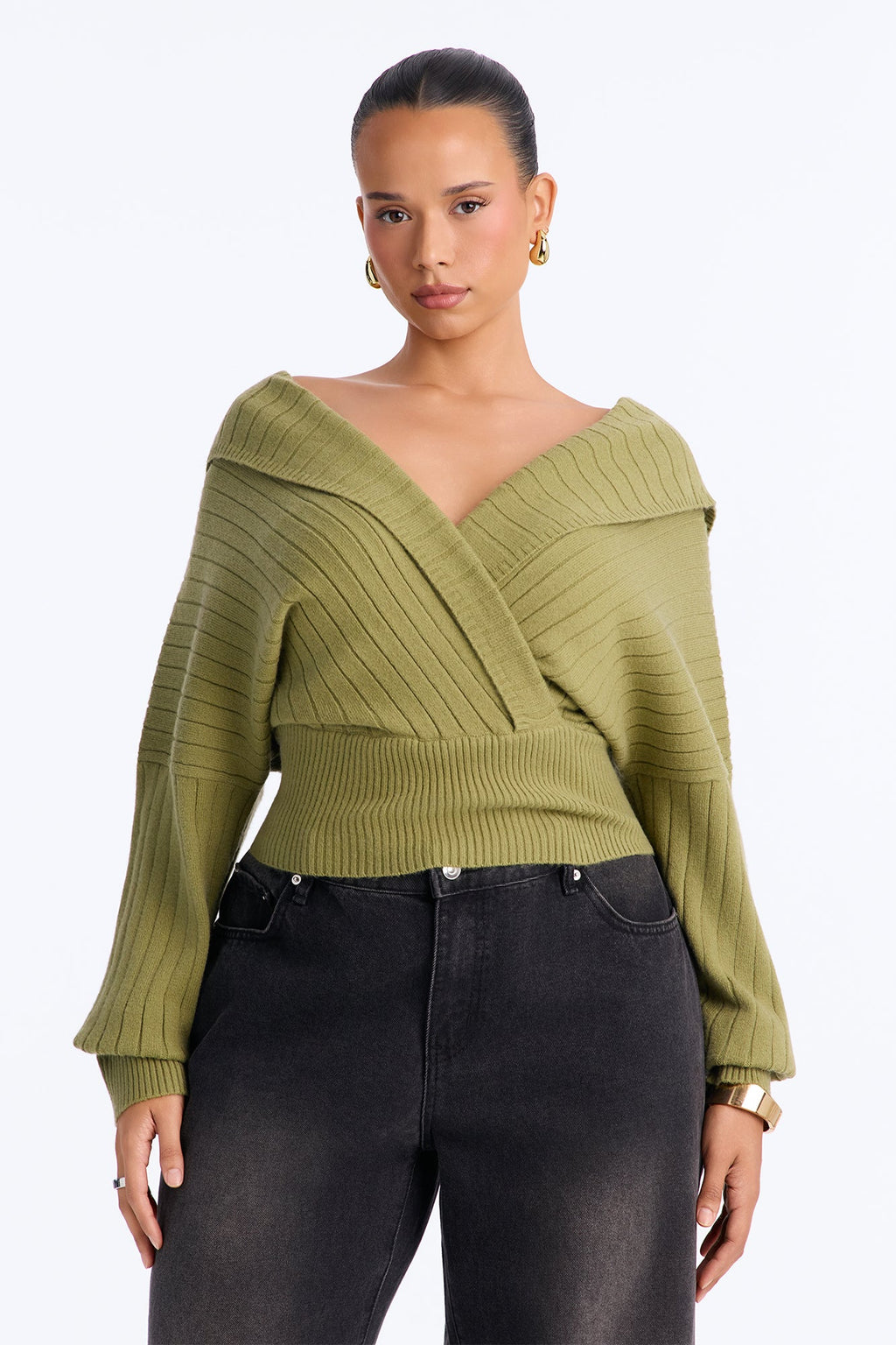 Honest Feelings Surplice Pullover Sweater - Sage
