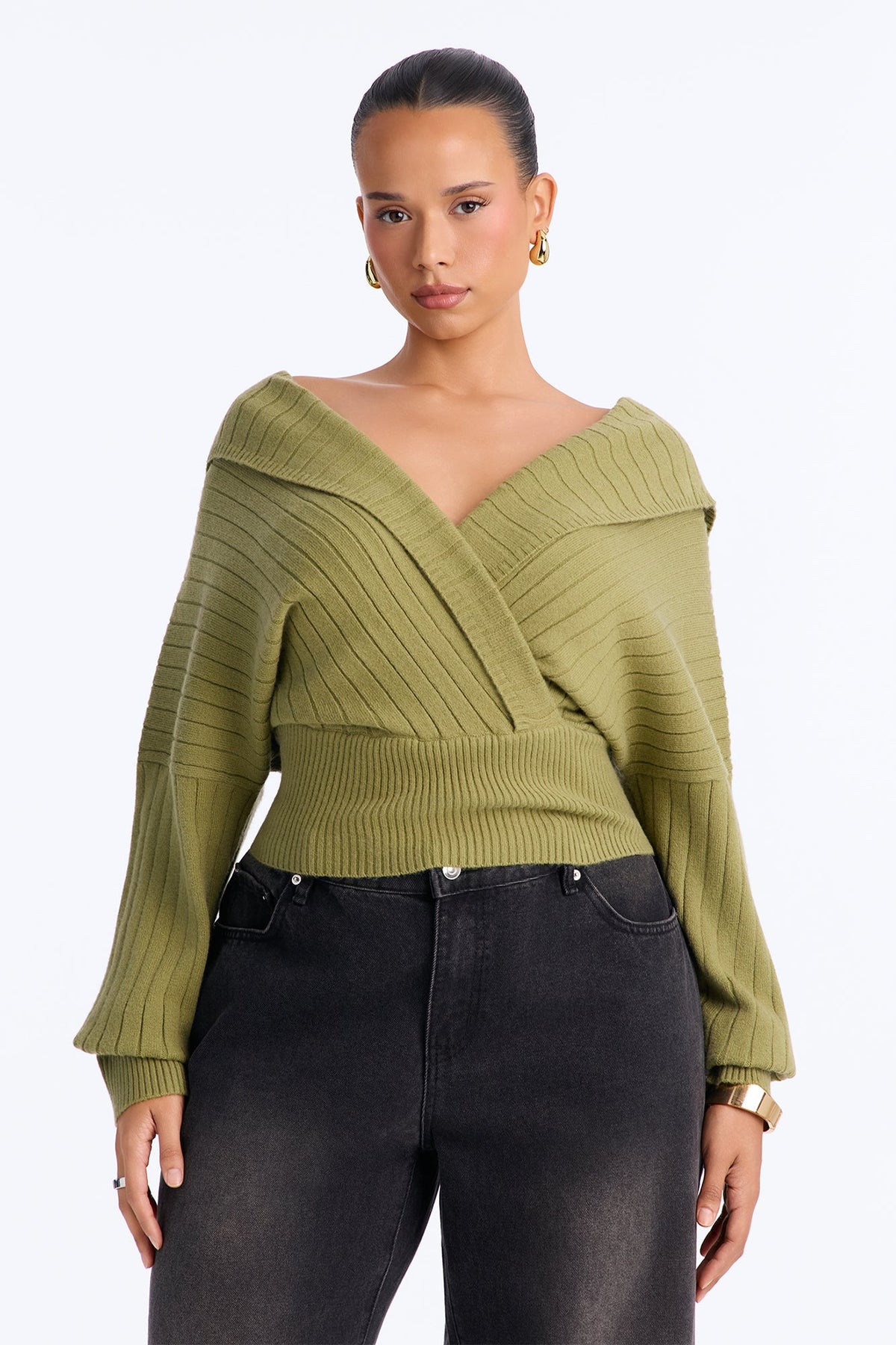 Honest Feelings Surplice Pullover Sweater - Sage