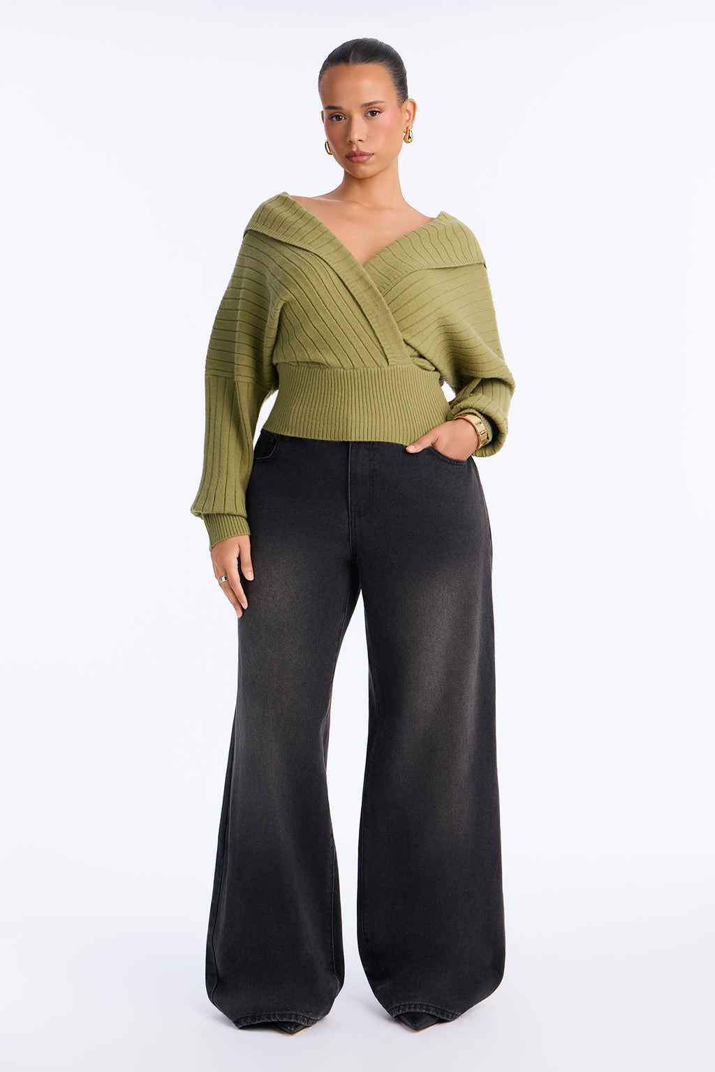 Honest Feelings Surplice Pullover Sweater - Sage