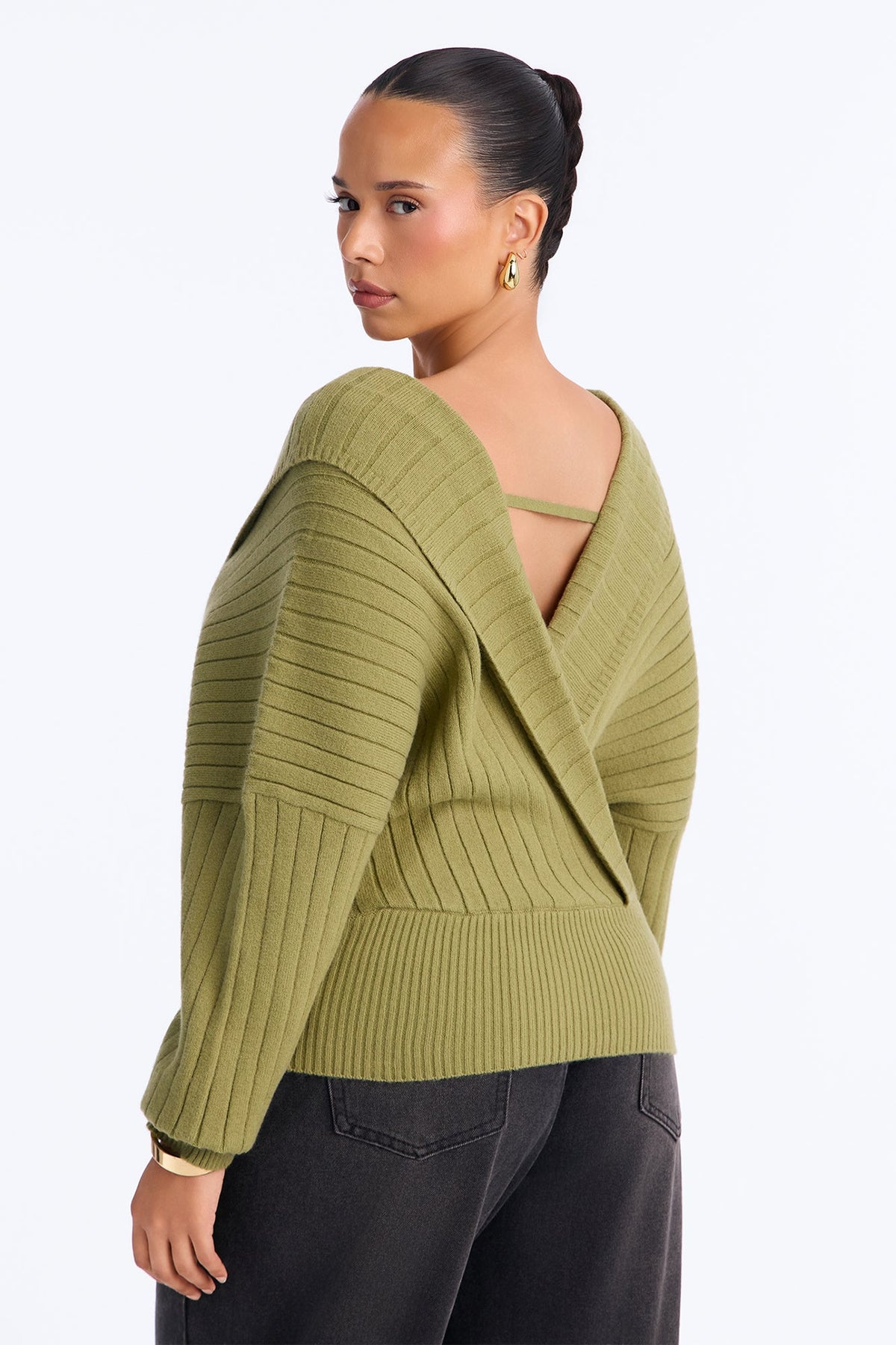 Honest Feelings Surplice Pullover Sweater - Sage