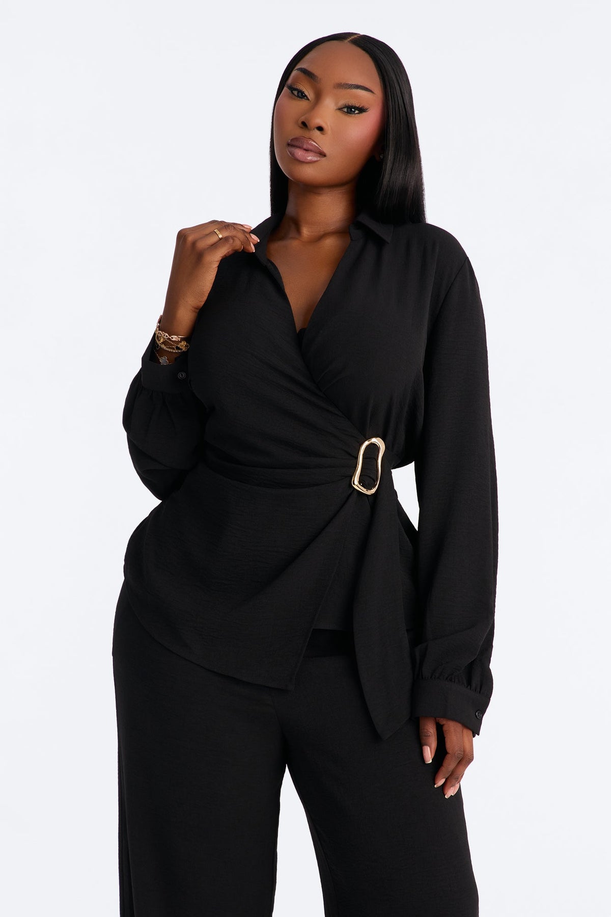 Paulina Airflow Buckle Pant Set - Black