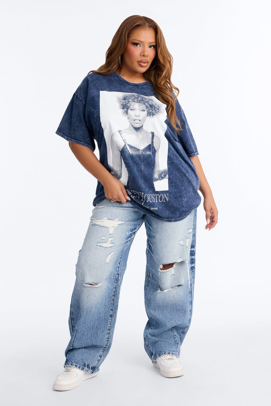 Whitney Houston Icon Portrait Oversized Tee - Navy