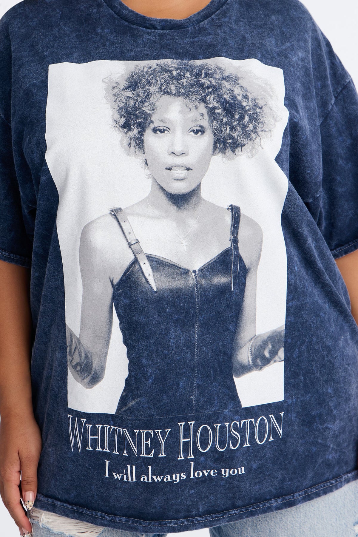 Whitney Houston Icon Portrait Oversized Tee - Navy