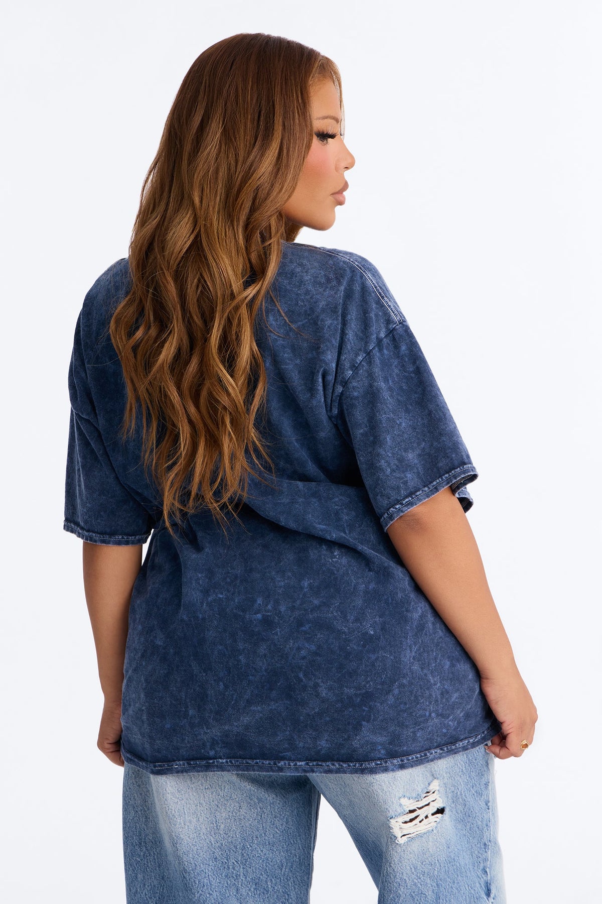 Whitney Houston Icon Portrait Oversized Tee - Navy
