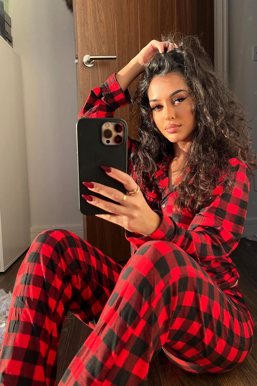 Warm By The Fireplace PJ Pant Set - Red/Black