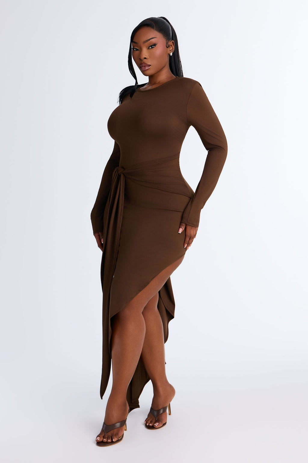 Raising Your Standards Asymmetrcial Maxi Dress - Chocolate