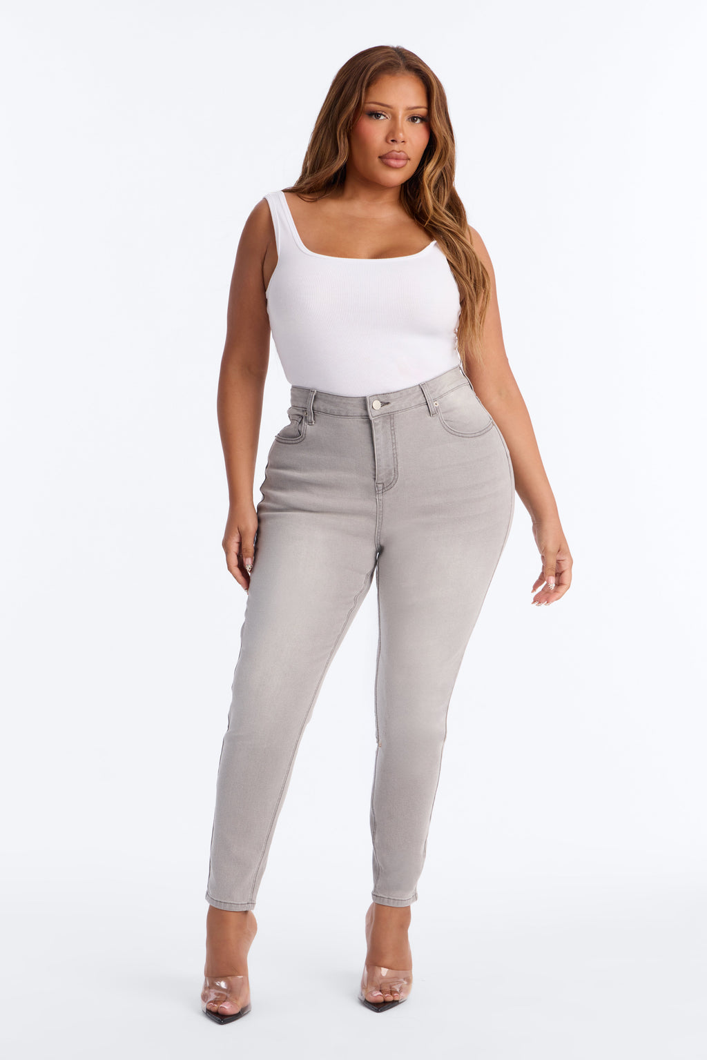 Vibe Check Curvy Stretch Skinny Jeans - Grey