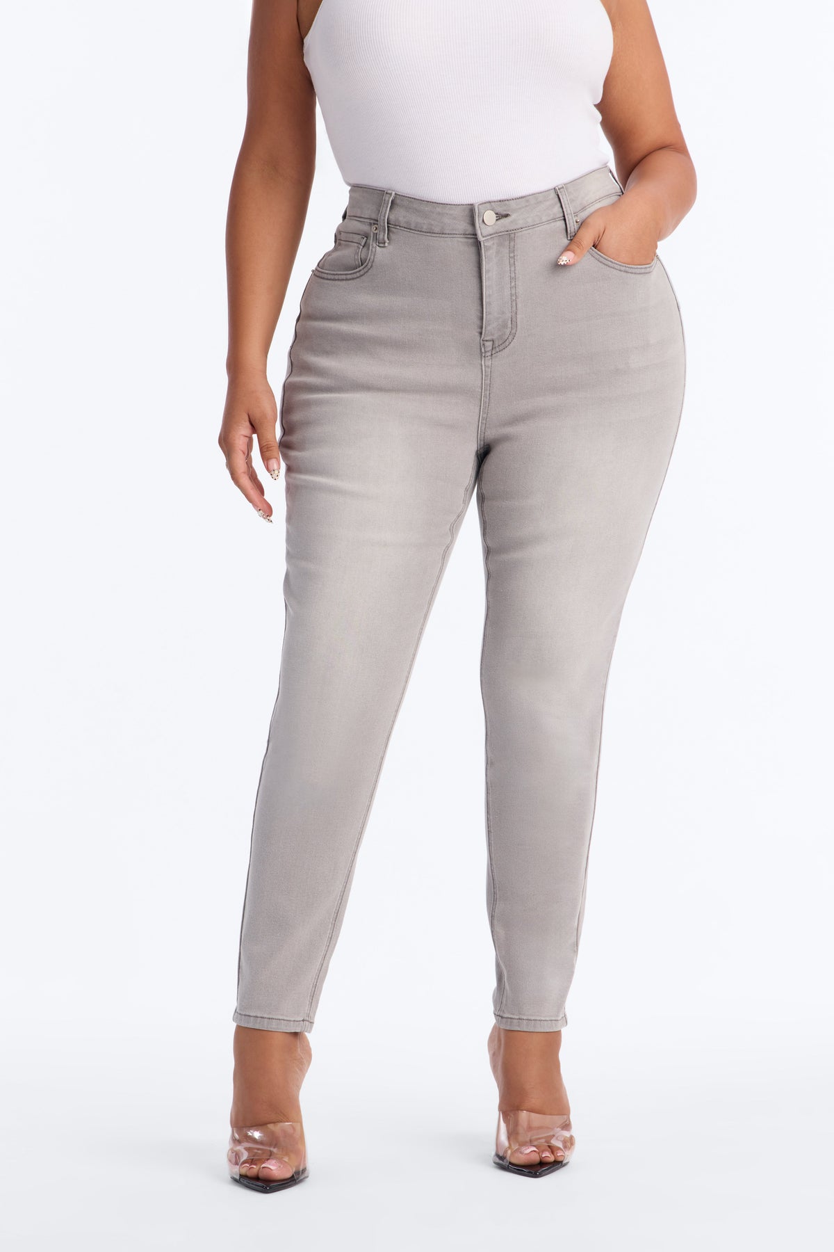 Vibe Check Curvy Stretch Skinny Jeans - Grey