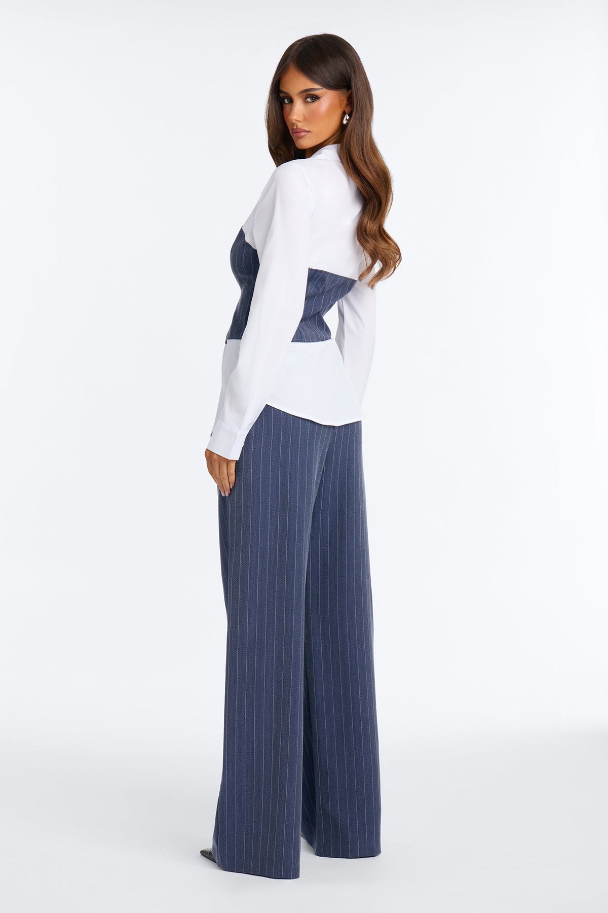 Work Mode Pinstripe Pant Set - Navy