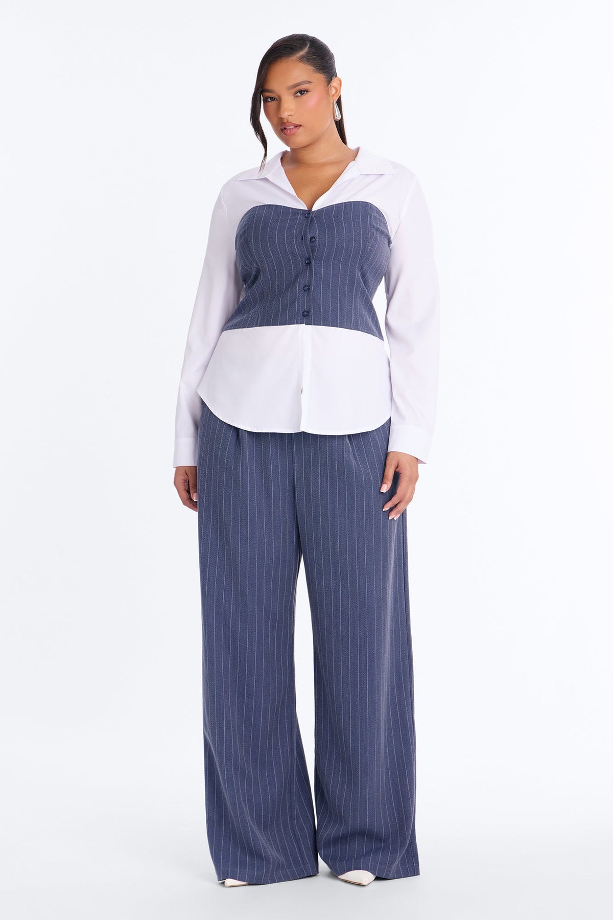 Work Mode Pinstripe Pant Set - Navy