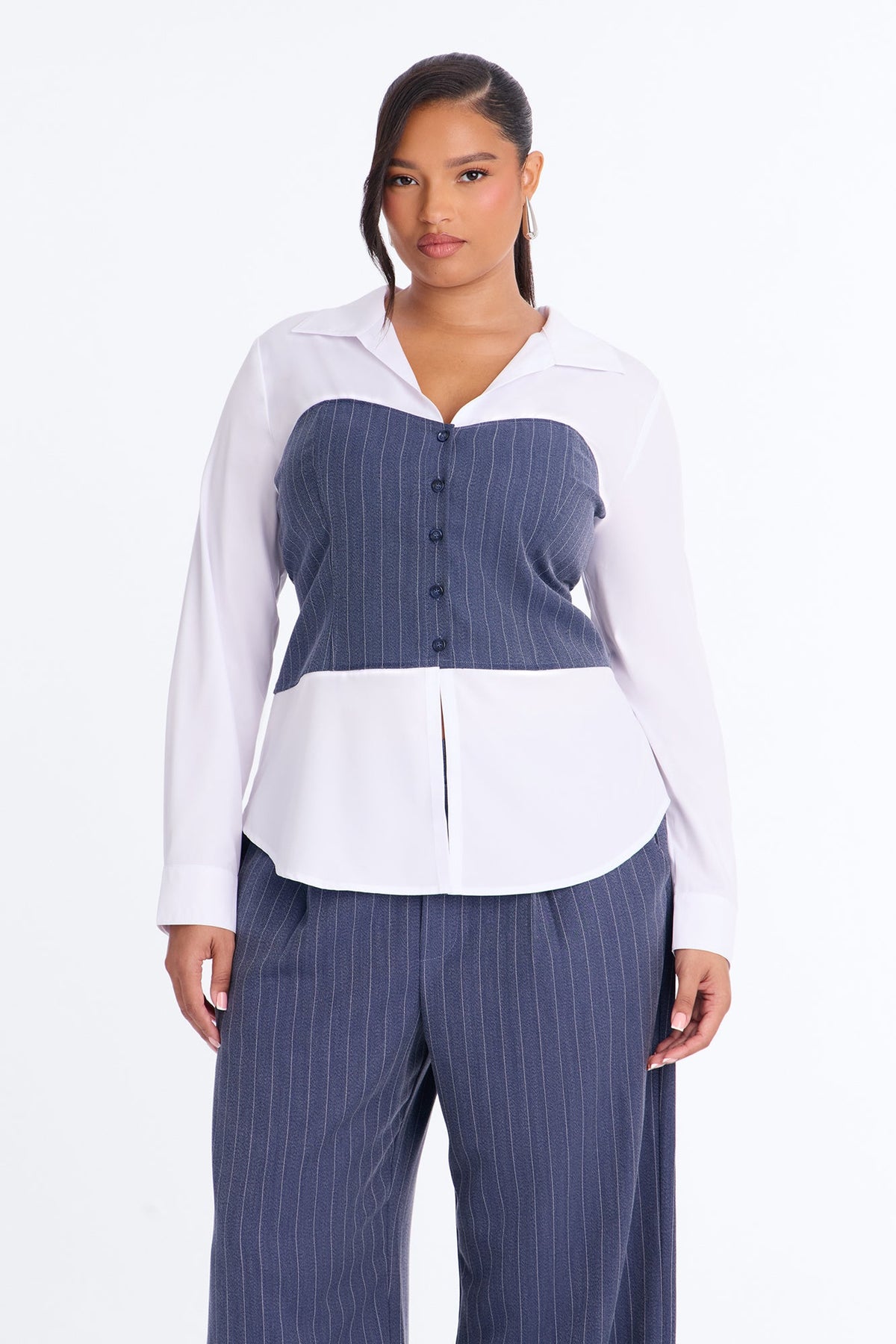 Work Mode Pinstripe Pant Set - Navy