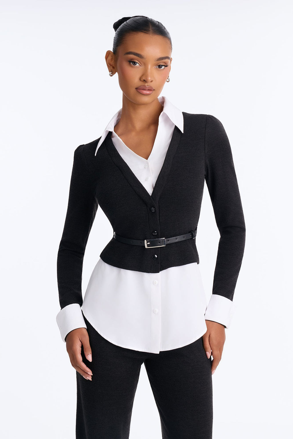 Off The Record Belted Pant Set - Black