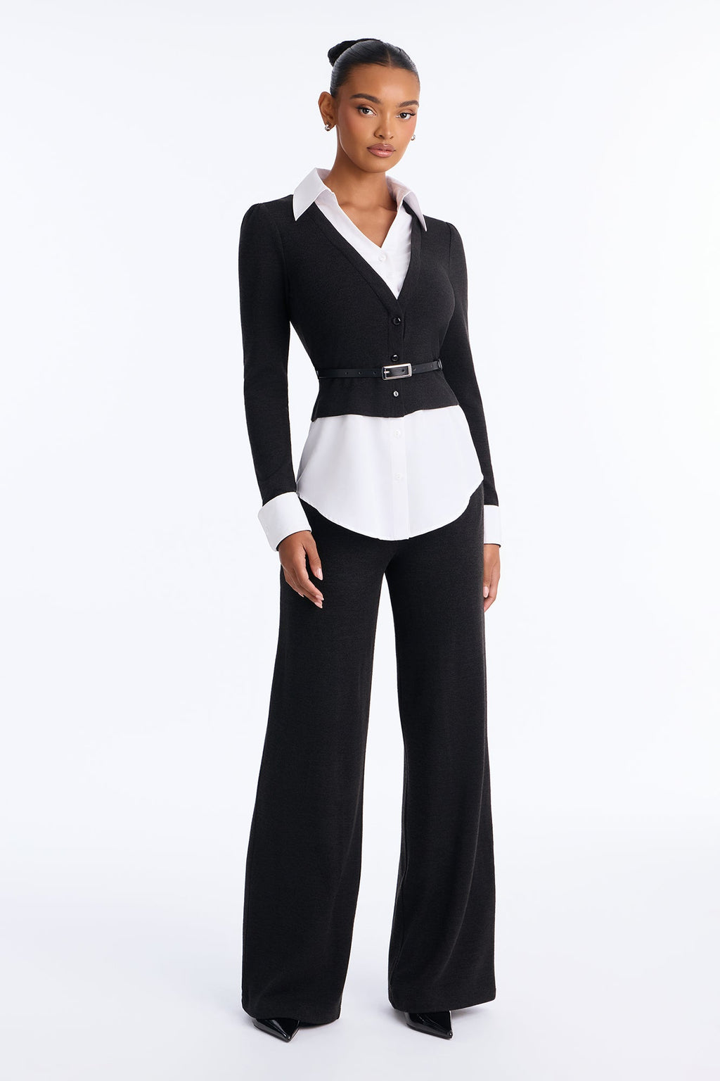 Off The Record Belted Pant Set - Black