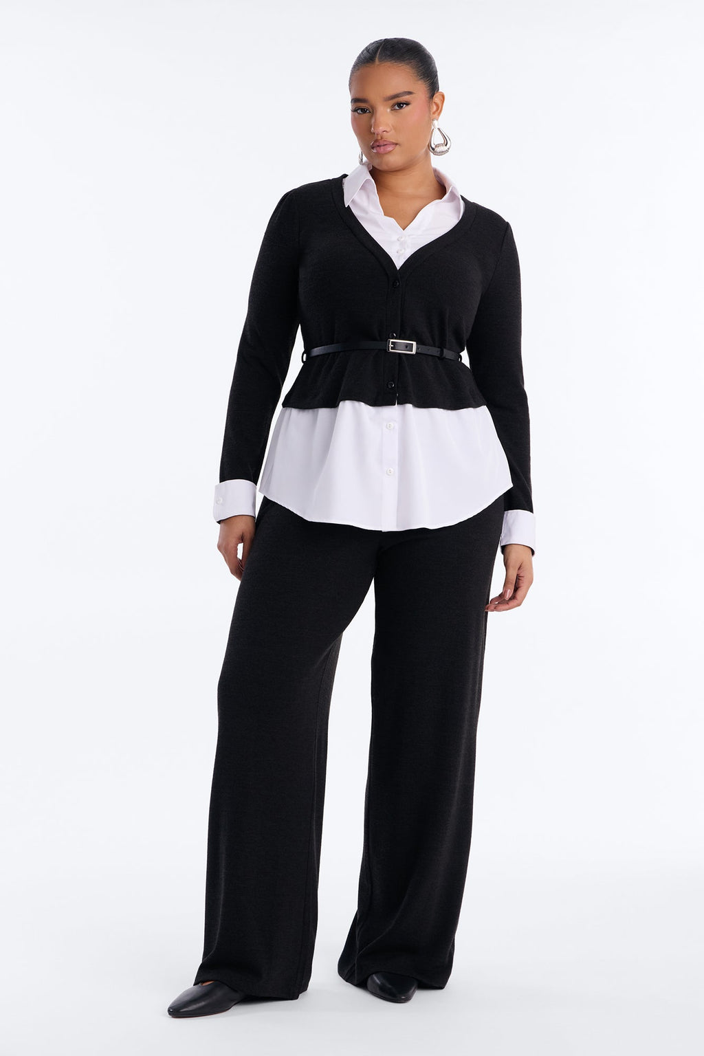 Off The Record Belted Pant Set - Black