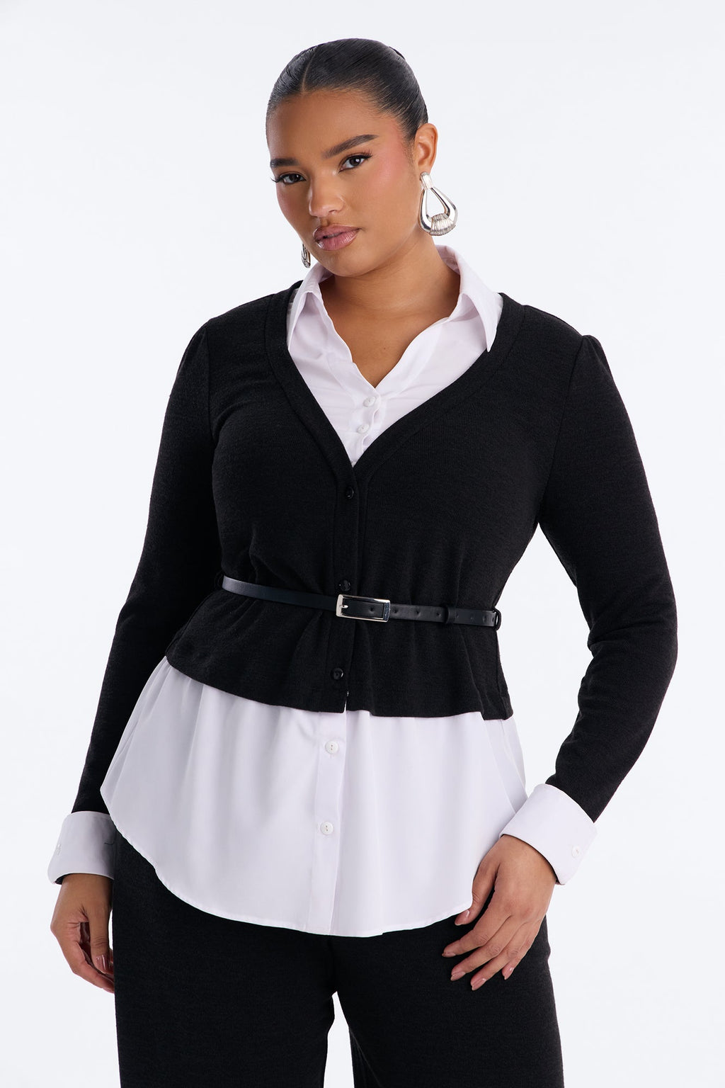Off The Record Belted Pant Set - Black