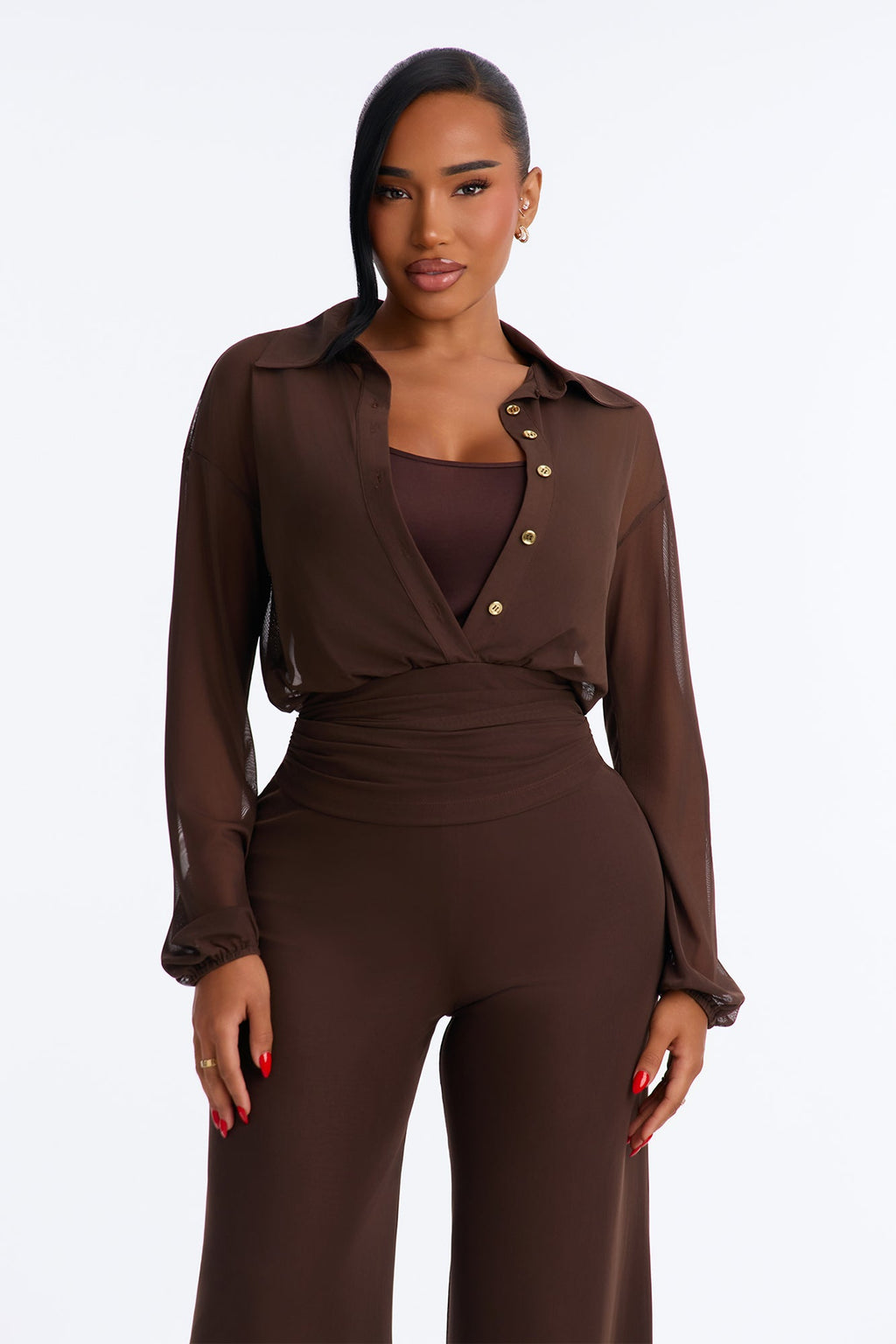 Chloe Mesh Pant Set - Brown