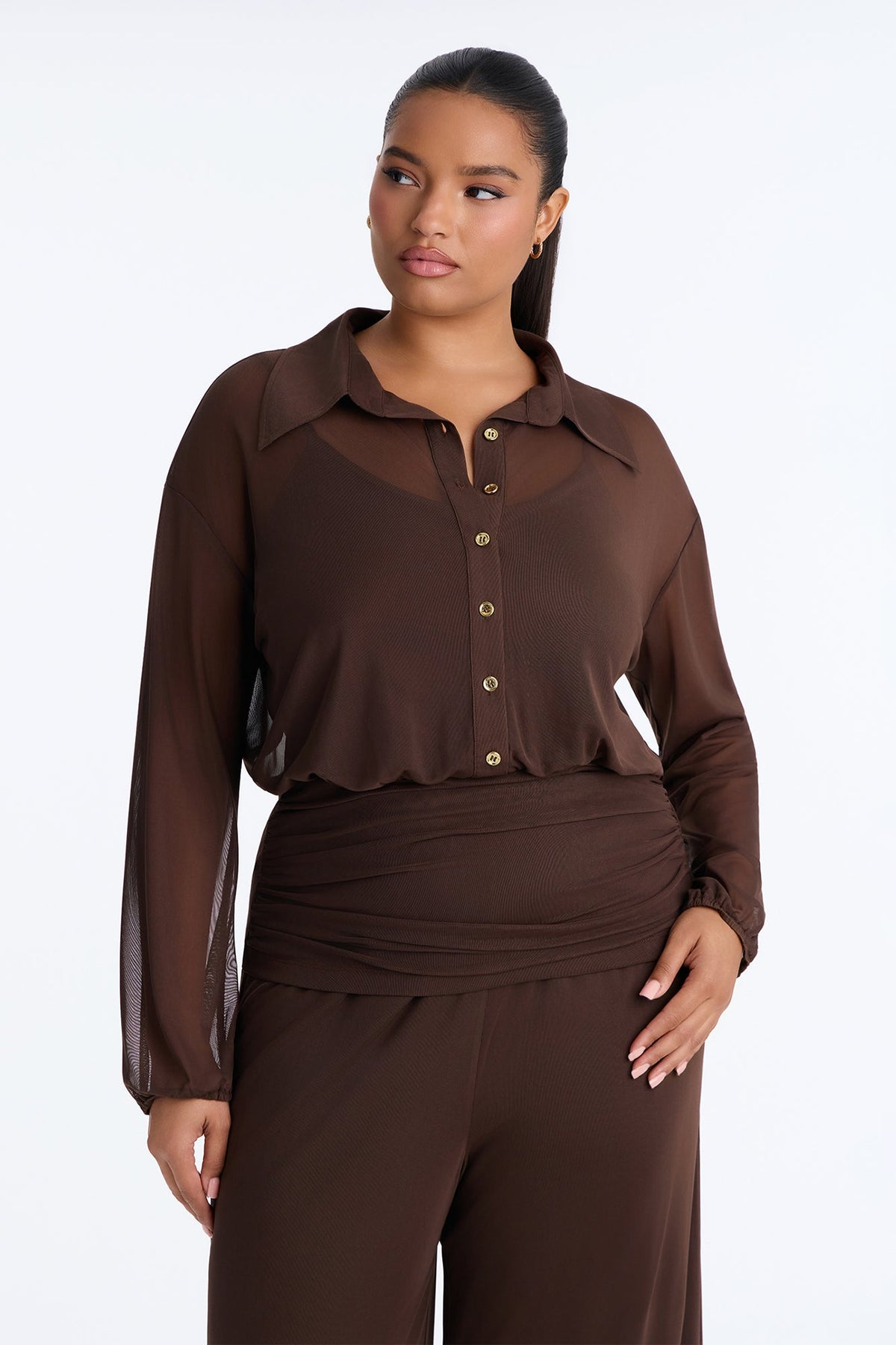 Chloe Mesh Pant Set - Brown