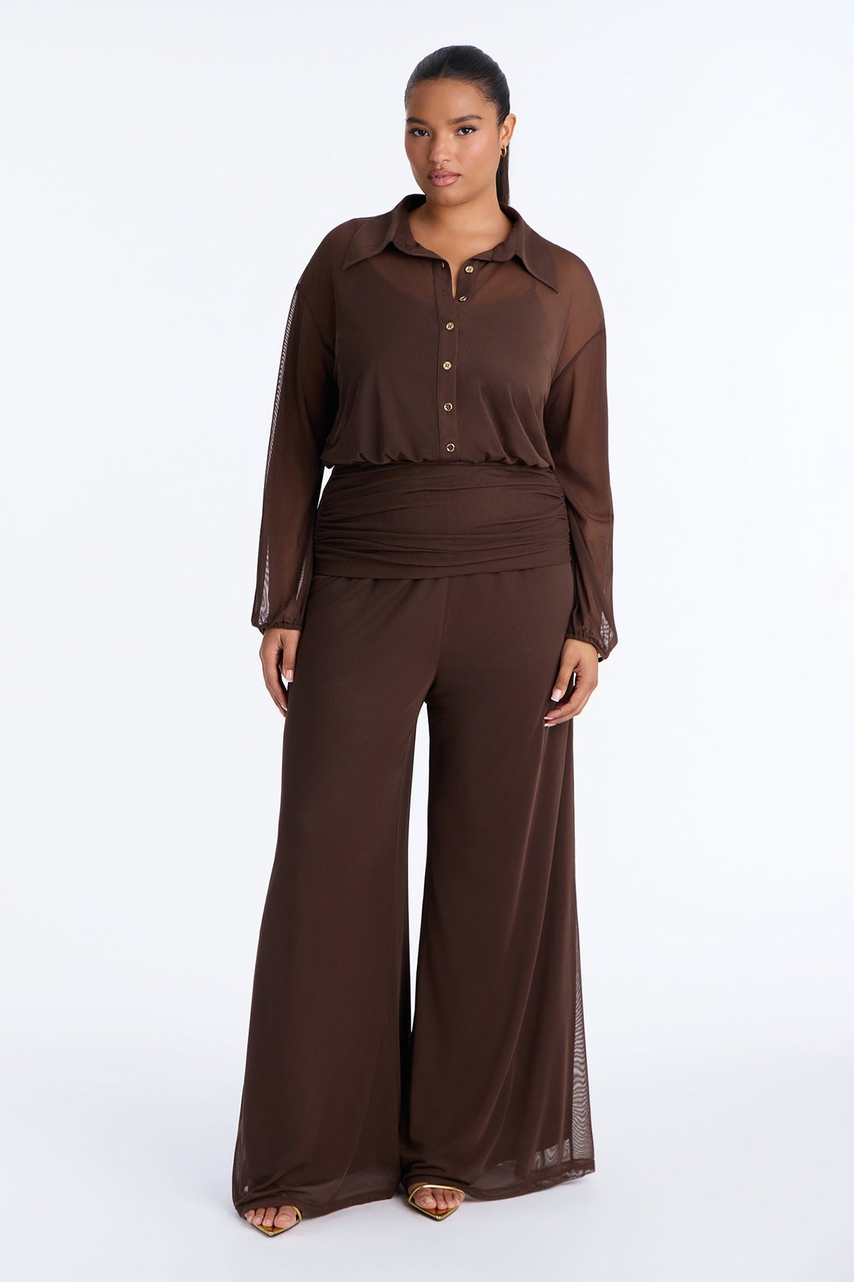Chloe Mesh Pant Set - Brown