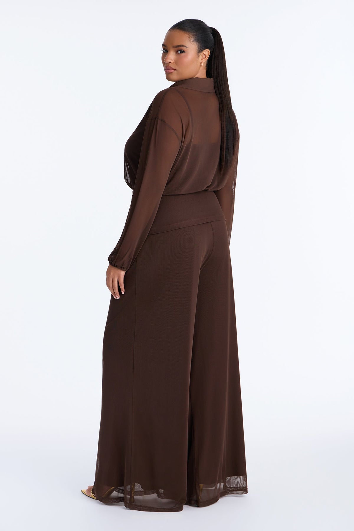 Chloe Mesh Pant Set - Brown