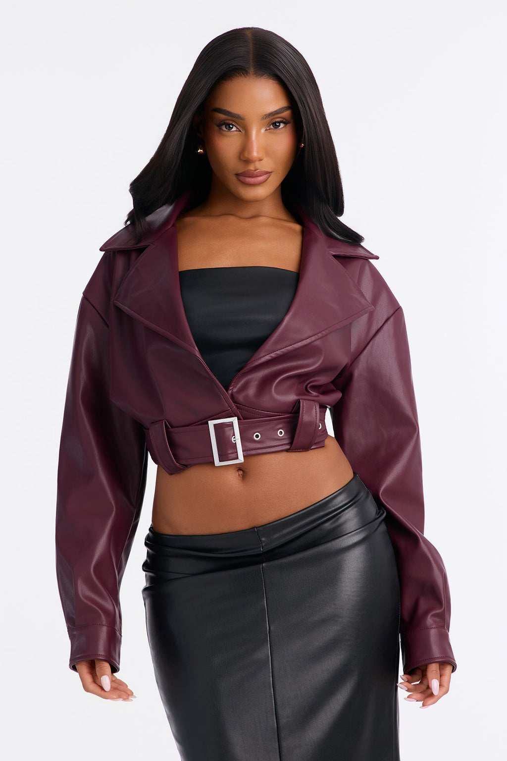 My Best Behavior Faux Leather Cropped Jacket - Burgundy