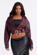 My Best Behavior Faux Leather Cropped Jacket - Burgundy