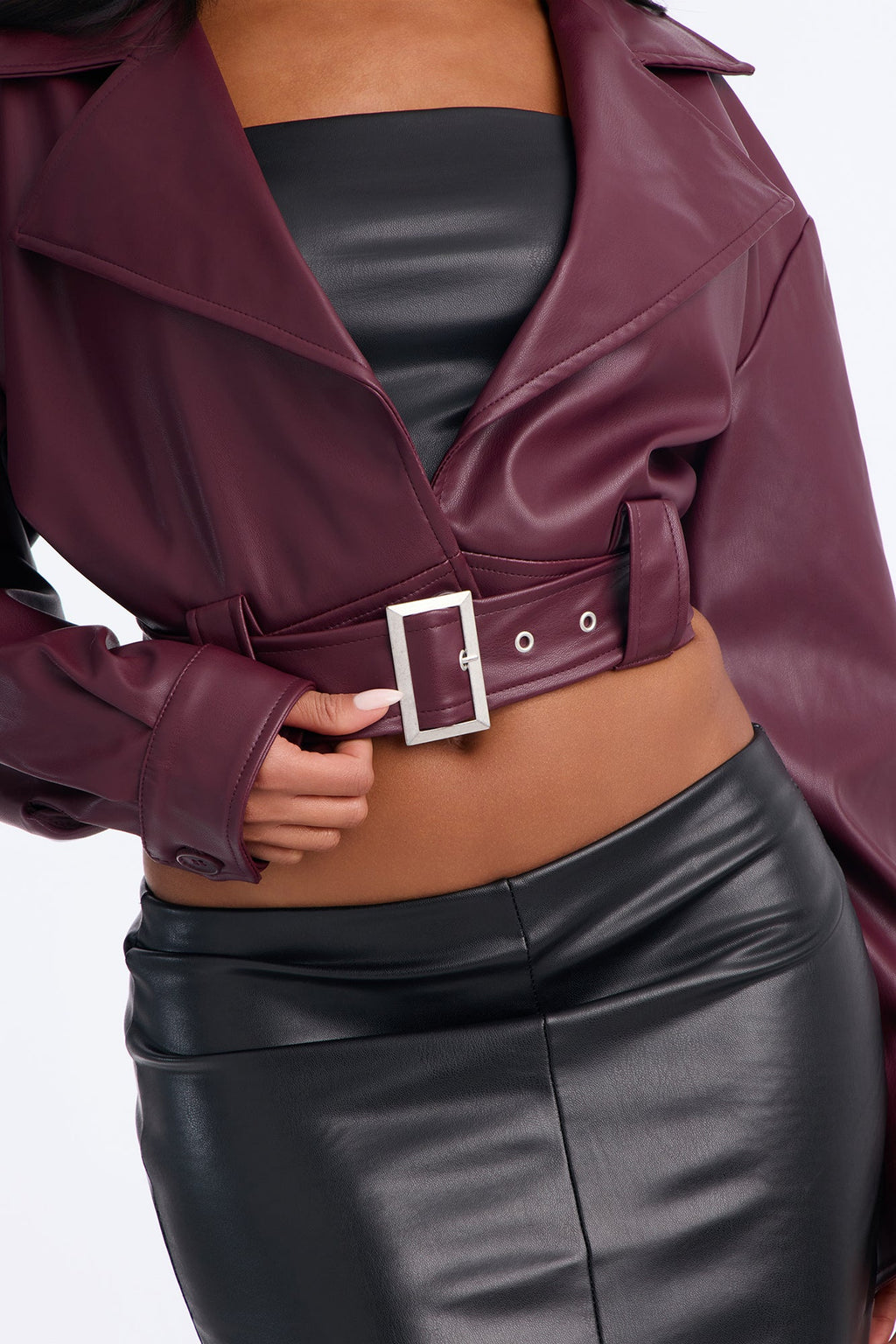 My Best Behavior Faux Leather Cropped Jacket - Burgundy
