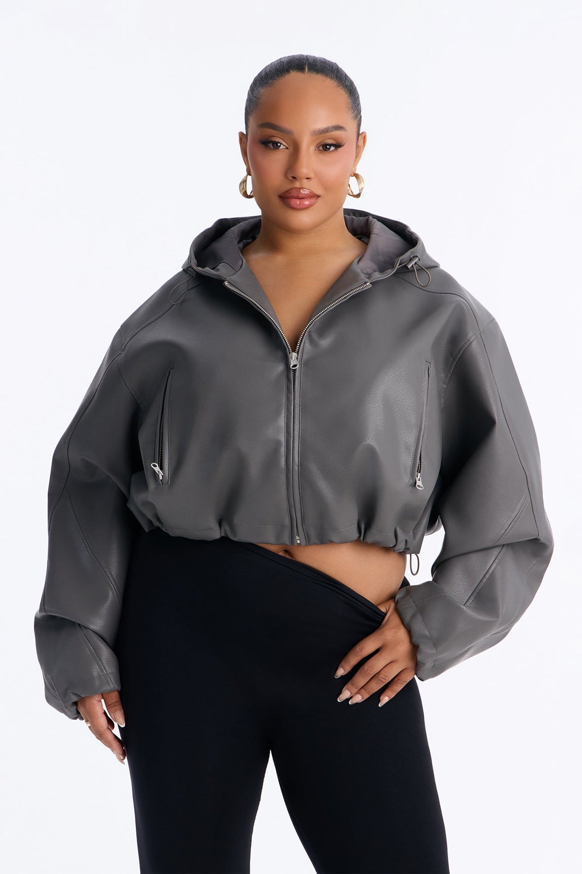 Young Mogul Faux Leather Jacket - Charcoal