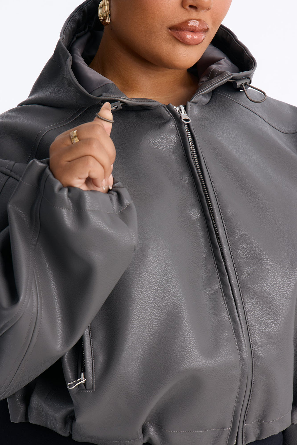 Young Mogul Faux Leather Jacket - Charcoal