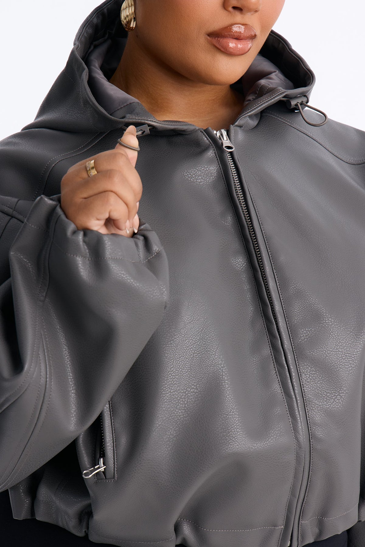 Young Mogul Faux Leather Jacket - Charcoal