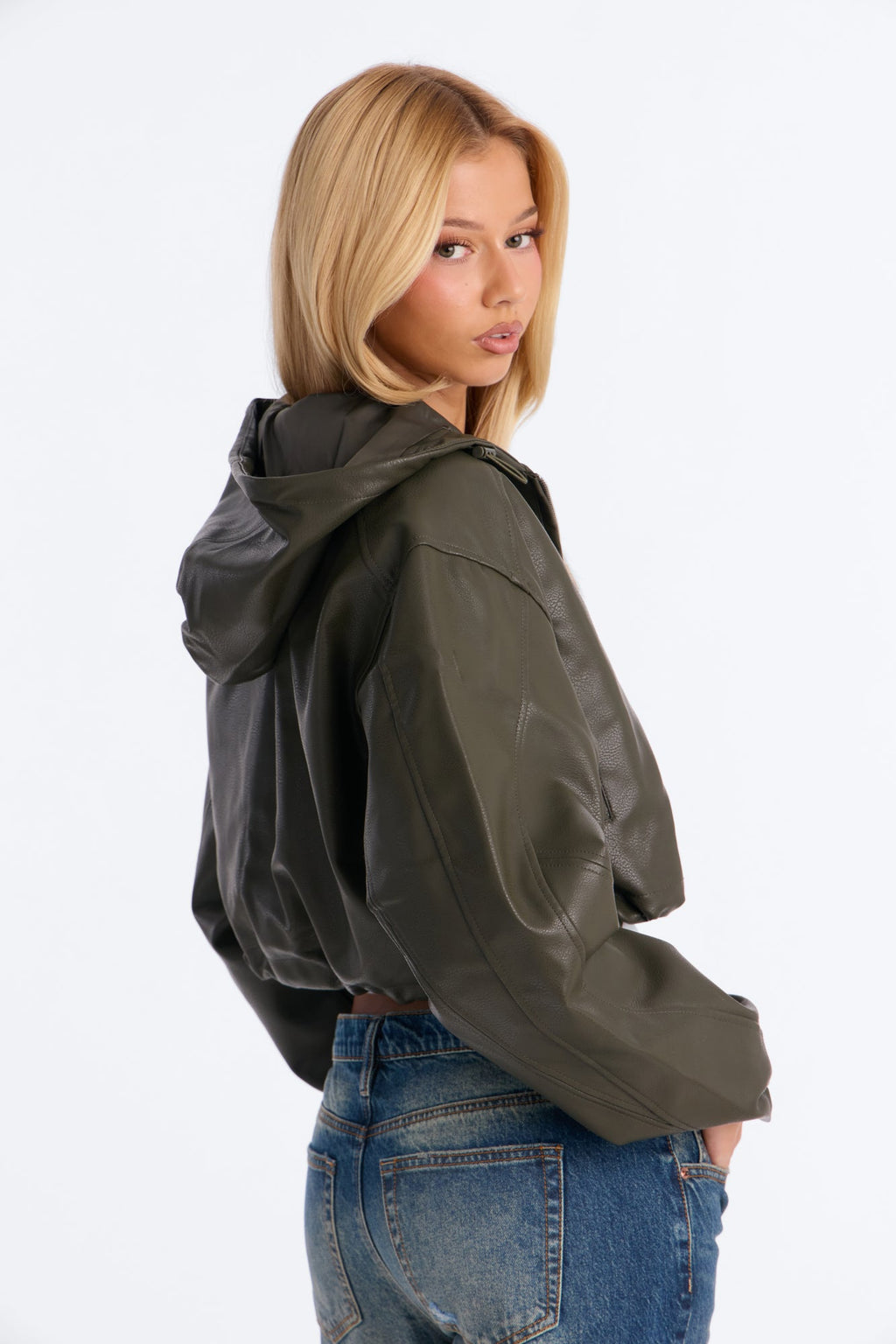 Young Mogul Faux Leather Jacket - Olive