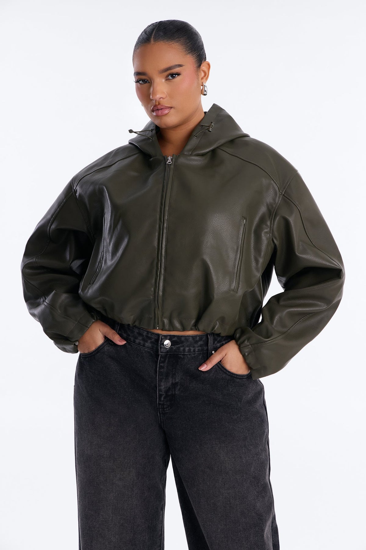 Young Mogul Faux Leather Jacket - Olive