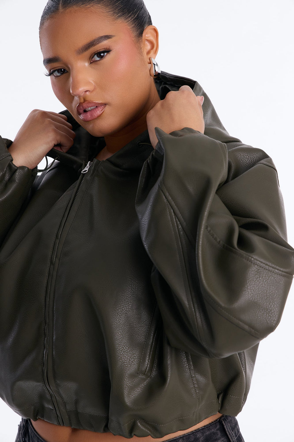 Young Mogul Faux Leather Jacket - Olive
