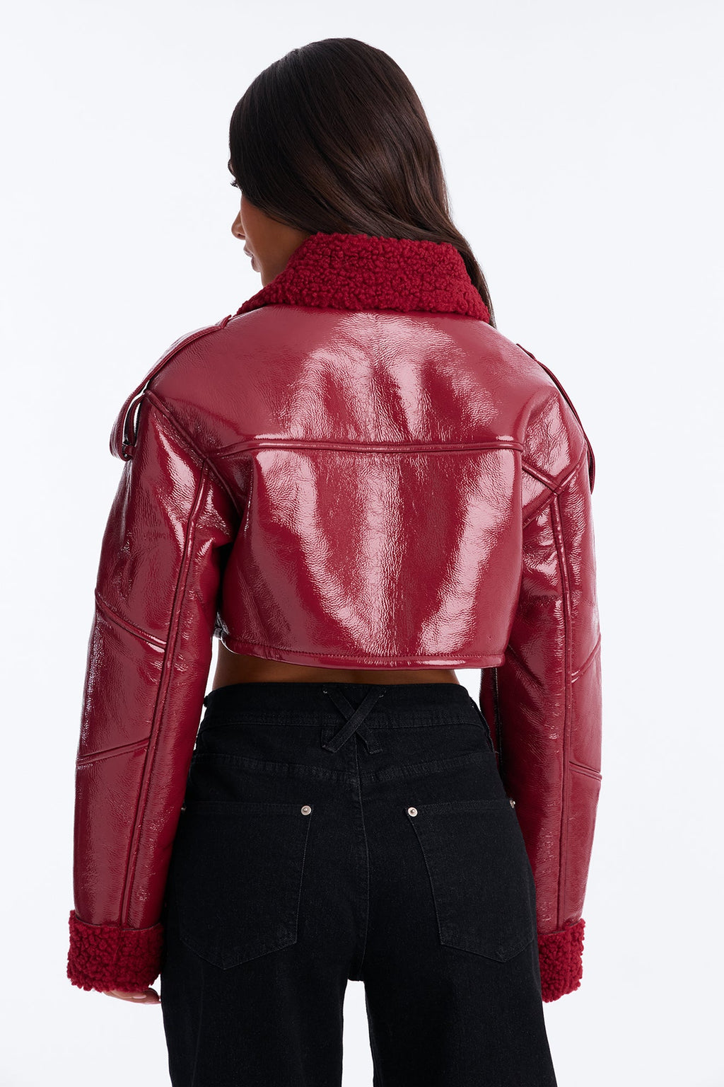 Bad Influence Faux Leather Cropped Jacket - DarkRed