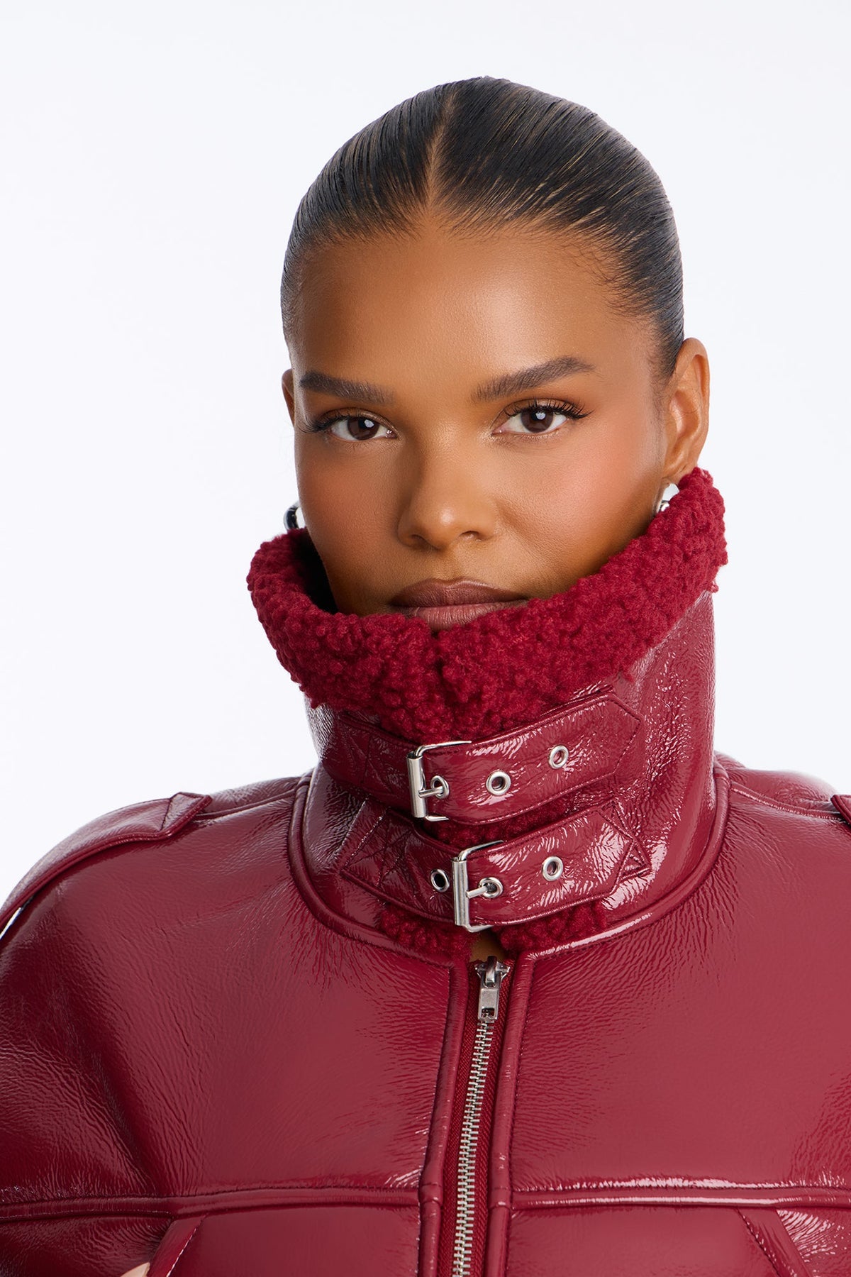 Bad Influence Faux Leather Cropped Jacket - DarkRed