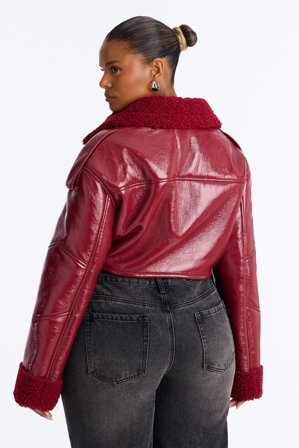 Bad Influence Faux Leather Cropped Jacket - DarkRed