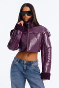 Bad Influence Faux Leather Cropped Jacket - Plum