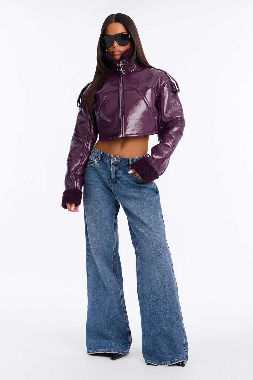 Bad Influence Faux Leather Cropped Jacket - Plum