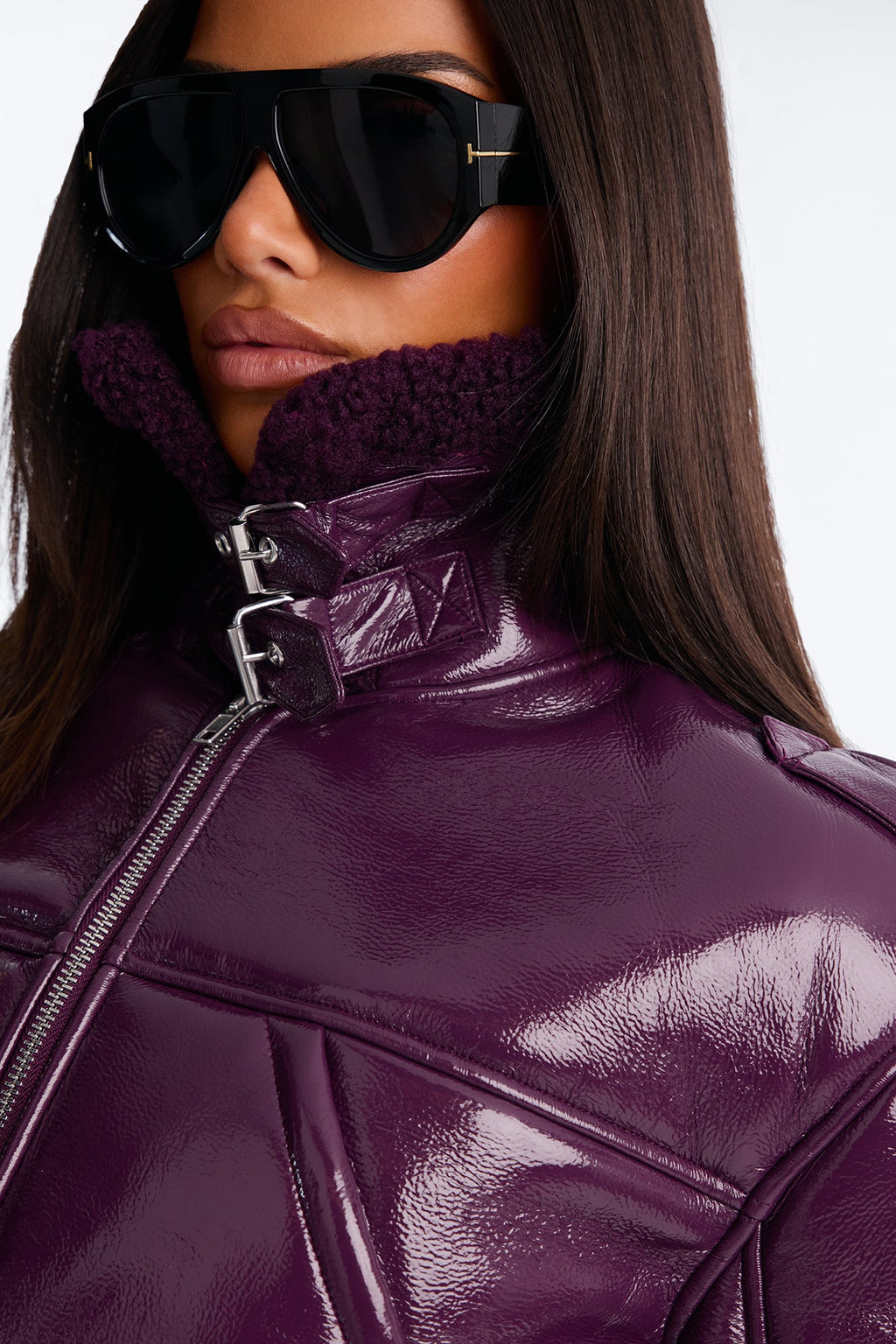 Bad Influence Faux Leather Cropped Jacket - Plum